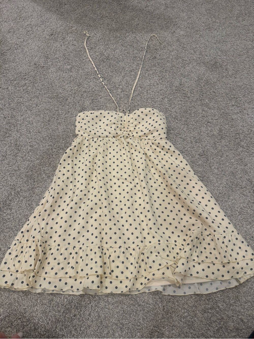 Hollister Cream Halter Dress with Navy Polka Dots